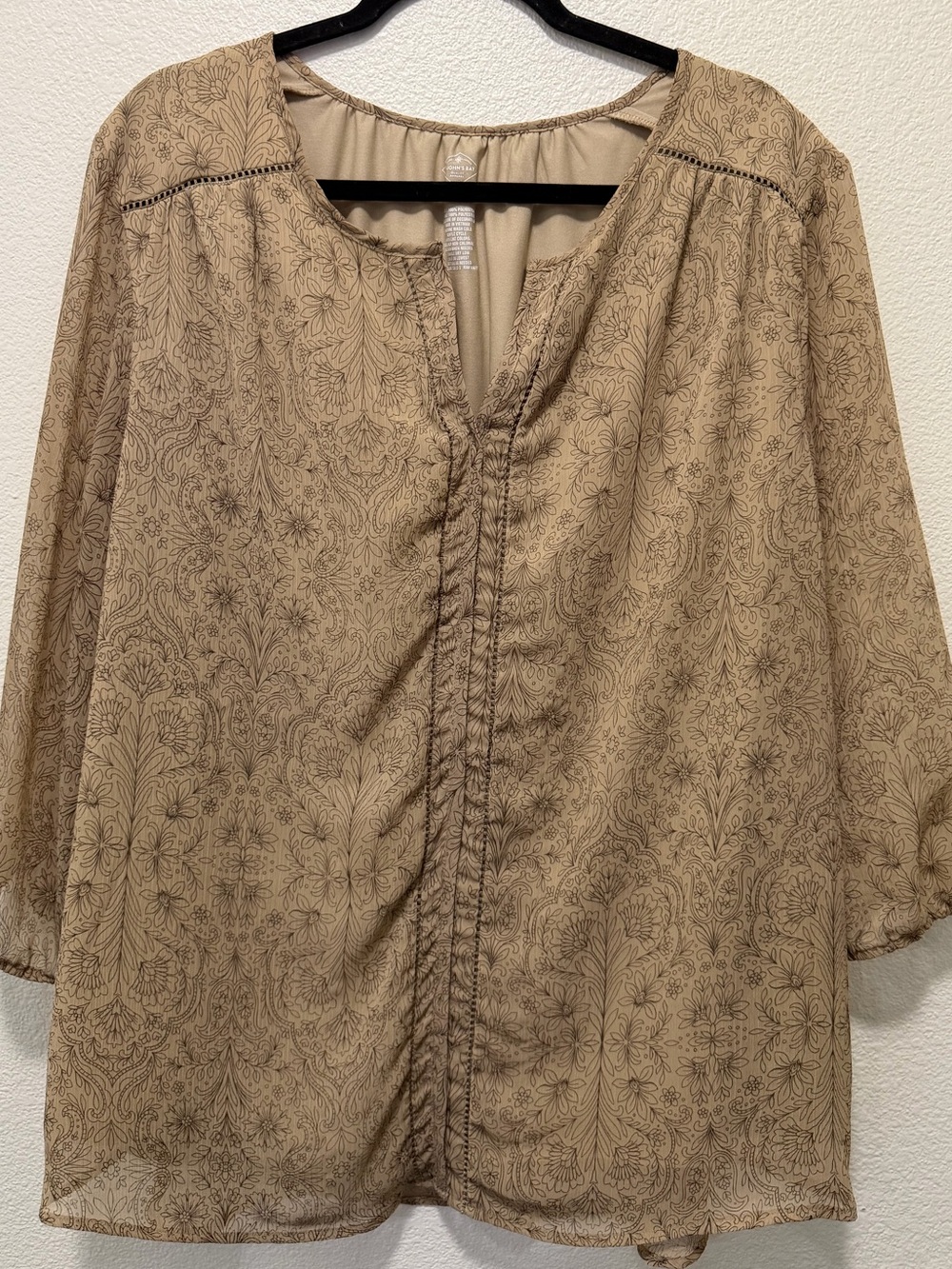 St John's Bay tan and brown sheer lined floral blouse, 2X